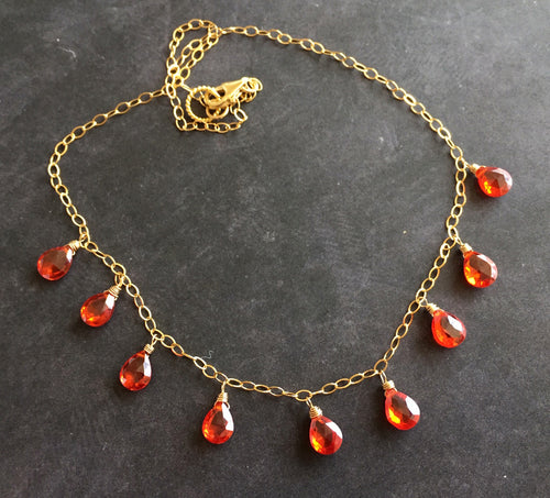 Fire Opal CZ Necklace, Gold filled