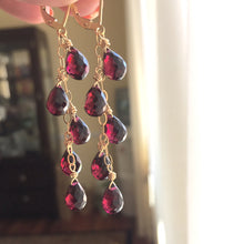 Load image into Gallery viewer, Rhodolite Garnet Cascade Earrings, Gold, Silver or Rose Gold