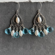Load image into Gallery viewer, Gilded Age Topaz Blue Chandelier Earrings