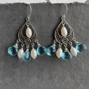 Gilded Age Topaz Blue Chandelier Earrings