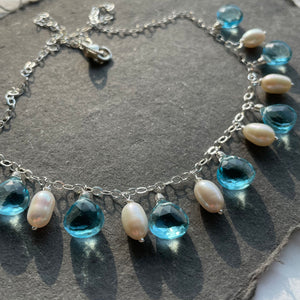 Gilded Age Topaz Blue and Pearl Necklace