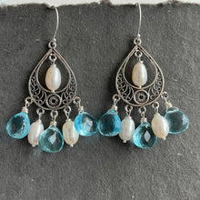 Load image into Gallery viewer, Gilded Age Topaz Blue Chandelier Earrings