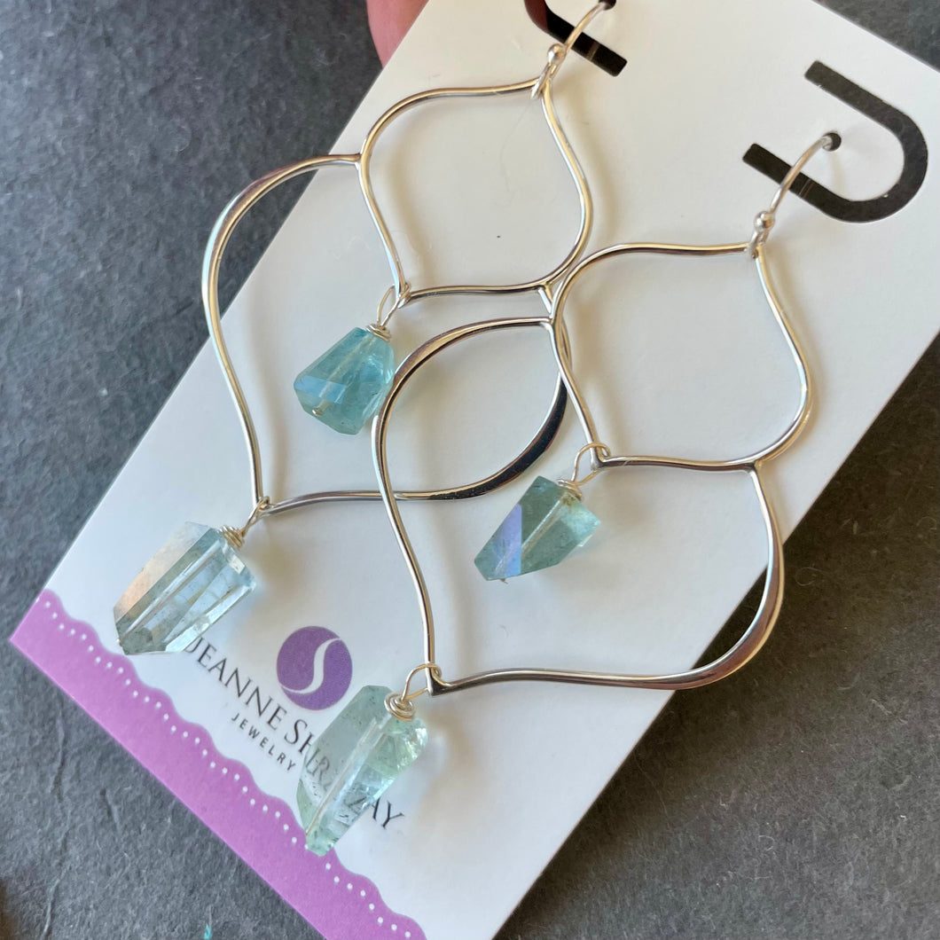 Lotus Aquamarine Chandelier earrings, OOAK