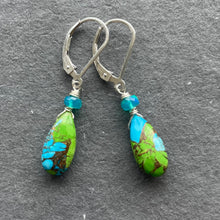 Load image into Gallery viewer, Copper Green and Blue Turquoise Dangles
