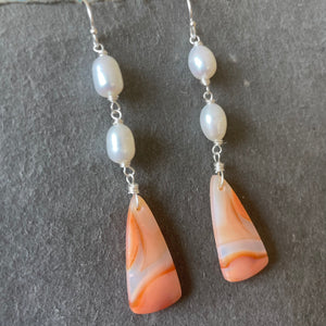 Carnelian Agate and Pearl earrings, OOAK