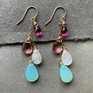 Chalcedony and Moonstone Cascade Earrings