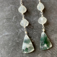 Load image into Gallery viewer, Moss Agate and Rainbow Moonstone Earrings OOAK