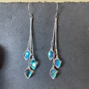 Dripping with Dewdrops Fire Rainbow Moonstone Teardrop Dangles, Earwire and metal choices