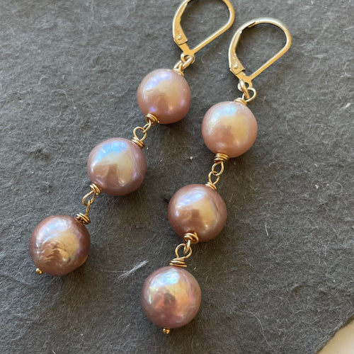 Edison Pearl Tri-Color Stack Earrings