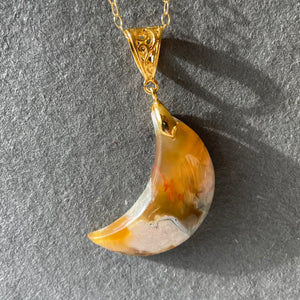 Moon Agate Necklace, White, Peach Cherry Blossom, OOAK
