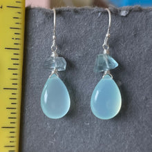 Load image into Gallery viewer, Blue Chalcedony and Fluorite Dangle Earrings, OOAK