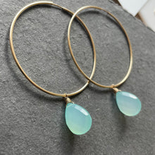 Load image into Gallery viewer, Aqua Chalcedony sliders and 14k Gold Filled Endless Hoop Earrings