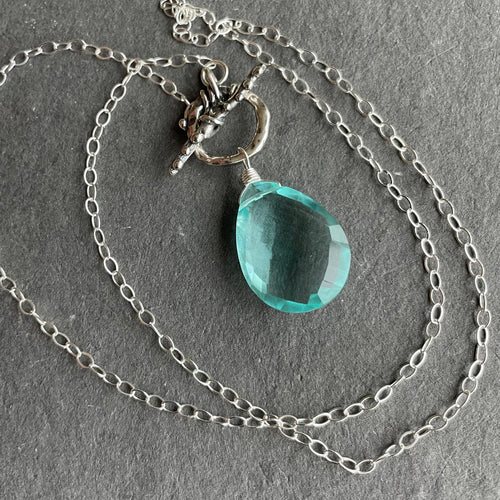Aquamarine Goddess Toggle Necklace, Huge Chalcedony and Fluorite, OOAK