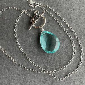 Aquamarine Goddess Toggle Necklace, Huge Chalcedony and Fluorite, OOAK