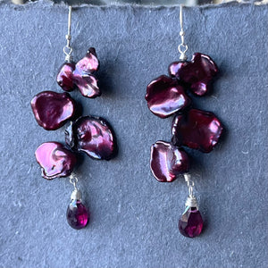 Cranberry Splash Pearl and Garnet Earrings,