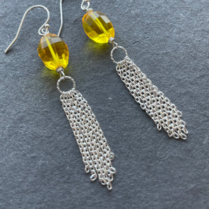 Yellow Tassel earrings, OOAK