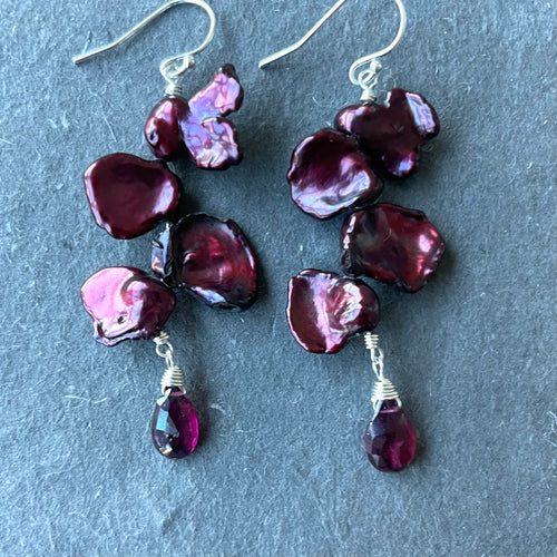 Cranberry Splash Pearl and Garnet Earrings,