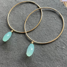Load image into Gallery viewer, Aqua Chalcedony sliders and 14k Gold Filled Endless Hoop Earrings