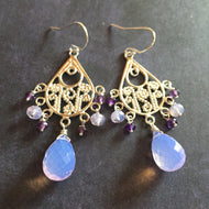 Glowing Scorolite and Amethyst Chandeliers