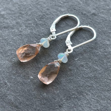Load image into Gallery viewer, Morganite Peach And Opal Pyramid Leverback earrings