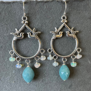 Milky Quartz and Opal Birdie Chandelier Earrings
