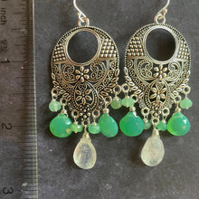 Load image into Gallery viewer, Ipanema Moonstone and Crysoprase Statement Chandelier Earrings