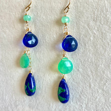 Load image into Gallery viewer, Chrysoprase and Lapis Lazuli Turquoise Cascade Earrings