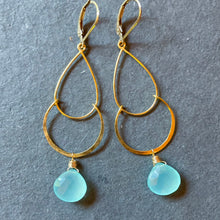 Load image into Gallery viewer, Peruvian Blue Chalcedony Hoop Earrings, earwire options