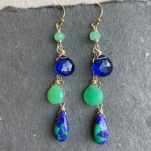 Load image into Gallery viewer, Chrysoprase and Lapis Lazuli Turquoise Cascade Earrings