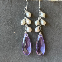 Load image into Gallery viewer, Lavender and Pearls Cascade Earrings