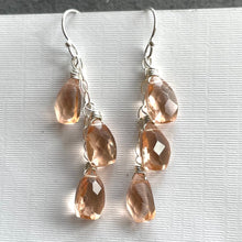 Load image into Gallery viewer, Morganite Peach Quartz Dangles, Earwire and metal choices