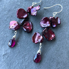 Load image into Gallery viewer, Cranberry Splash Pearl and Garnet Earrings,