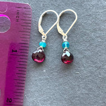 Load image into Gallery viewer, Garnet and paraiba opal dangles