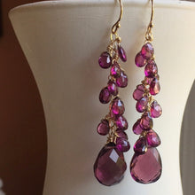 Load image into Gallery viewer, Rhodolite garnet and Quartz Cluster Earrings- One available