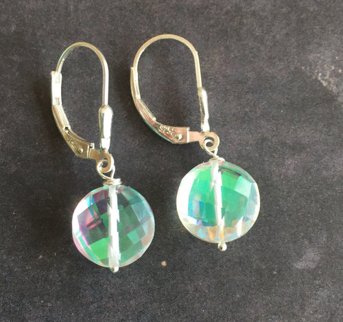 Fire Opal Coin earrings, choose metal/earwire
