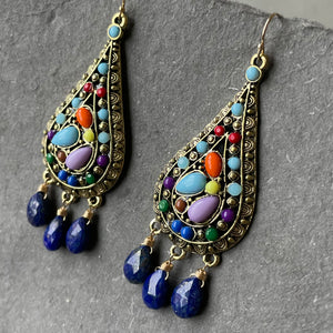 Boho Lapis Lazuli Chandelier Earrings