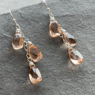 Morganite Peach Quartz Dangles, Earwire and metal choices