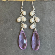 Load image into Gallery viewer, Lavender and Pearls Cascade Earrings