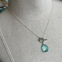 Load image into Gallery viewer, Aquamarine Goddess Toggle Necklace, Huge Chalcedony and Fluorite, OOAK