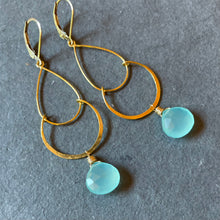 Load image into Gallery viewer, Peruvian Blue Chalcedony Hoop Earrings, earwire options