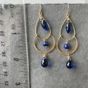 Cobalt Sapphire blue Double Hoops, metal choices