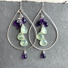 Load image into Gallery viewer, Amethyst and Prehnite Double Decker Hoops, Leverback