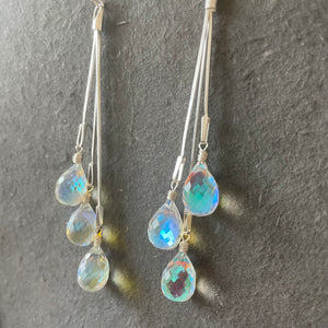 Dripping with Fire Rainbow Moonstone Teardrop Dangles, Earwire and metal choices