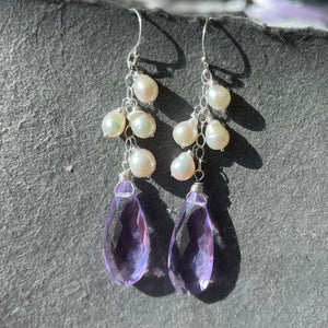Lavender and Pearls Cascade Earrings