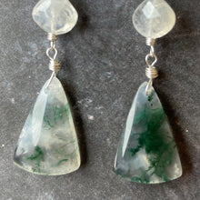 Load image into Gallery viewer, Moss Agate and Rainbow Moonstone Earrings OOAK