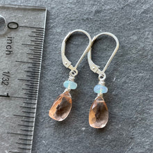 Load image into Gallery viewer, Morganite Peach And Opal Pyramid Leverback earrings