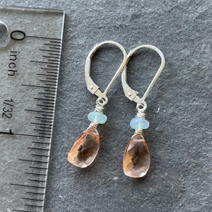 Morganite Peach And Opal Pyramid Leverback earrings