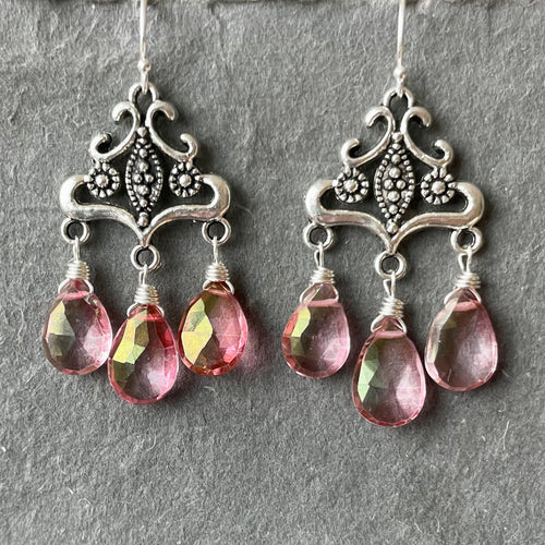 You must be royalty, Mystic Pink Flourish Chandelier Earrings