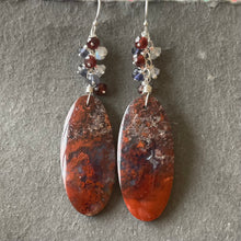 Load image into Gallery viewer, Purple Carnelian Moss Agate Cascade Oval Earrings OOAK