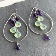 Load image into Gallery viewer, Amethyst and Prehnite Double Decker Hoops, Leverback